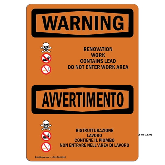 SignMission OS-WS-A-1824-L-12798 18 x 24 in. OSHA Warning Sign - Renovation Work Contains Lead