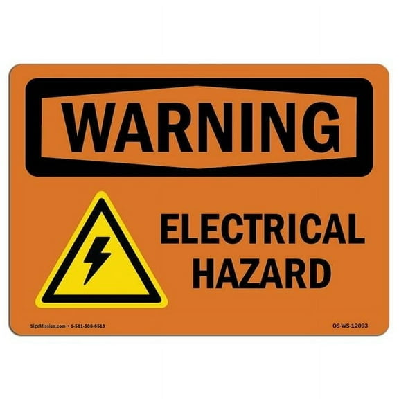 SignMission OS-WS-D-35-L-12093 OSHA Warning Sign - Electrical Hazard with Symbol