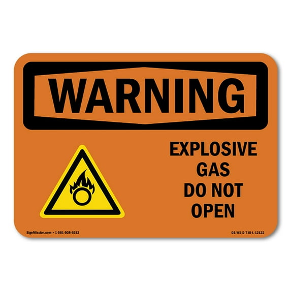 SignMission OS-WS-D-35-L-12122 OSHA Warning Sign - Explosive Gas Do Not Open with Symbol
