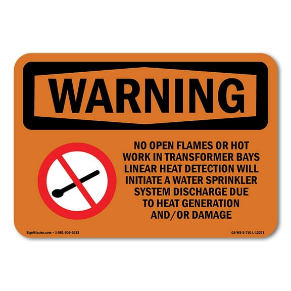 SignMission OS-WS-D-35-L-12271 OSHA Warning Sign - No Open Flames or Hot Work in with Symbol
