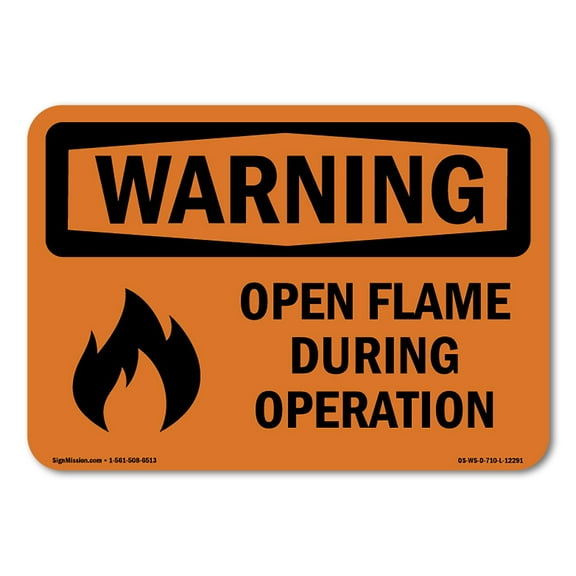 SignMission OS-WS-D-35-L-12291 OSHA Warning Sign - Open Flame During Operation with Symbol
