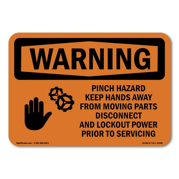 SignMission OS-WS-D-35-L-12308 OSHA Warning Sign - Pinch Hazard Keep Hands Away with Symbol