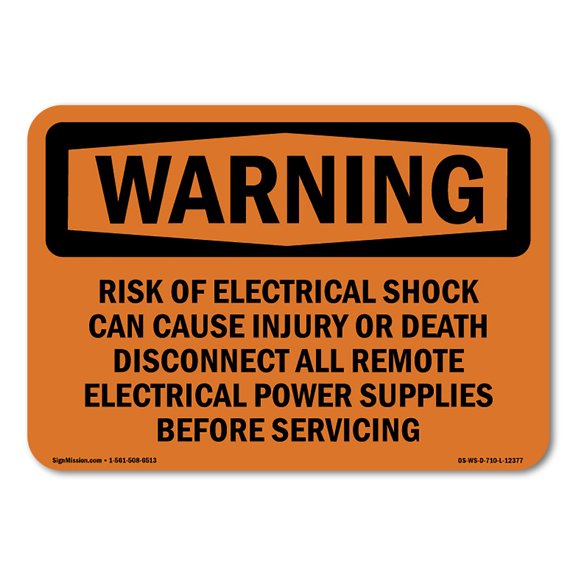SignMission OS-WS-D-35-L-12377 OSHA Warning Sign - Risk of Electrical Shock Can Cause Injury