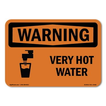 SignMission OS-WS-D-35-L-12448 Warning Very Hot Water with Symbol OSHA Decal Sign