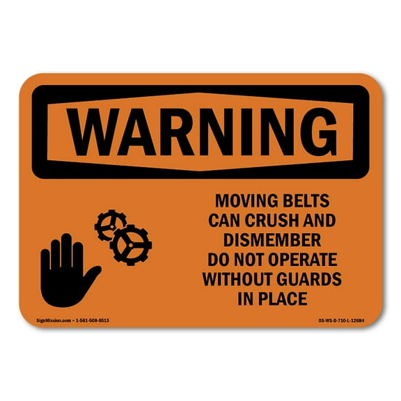 SignMission OS-WS-D-35-L-12684 OSHA Warning Sign - Moving Belts Can Crush