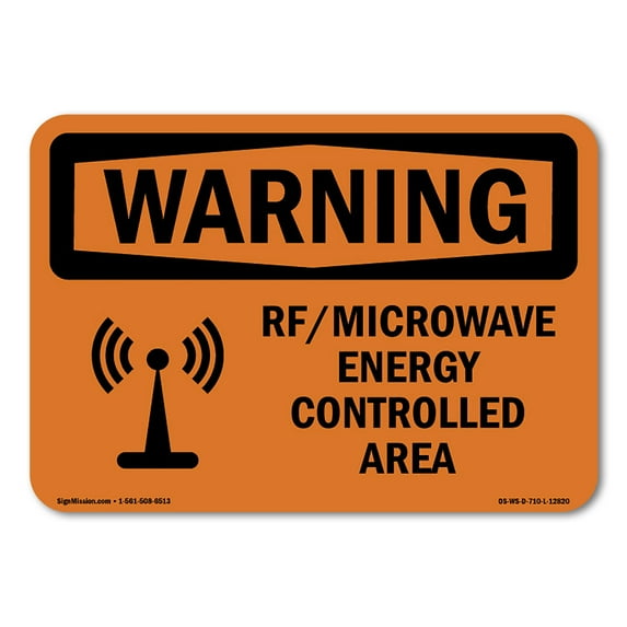 SignMission OS-WS-D-35-L-12820 OSHA Warning Sign - RF Microwave Energy Controlled Area