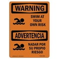 thumbnail image 1 of SignMission OS-WS-D-35-L-12844 OSHA Warning Sign - Swim At Your Own Risk with Symbol Bilingual, 1 of 5