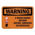 thumbnail image 1 of SignMission OS-WS-D-35-L-12887 OSHA Warning Sign - Wash Hands Before Eating, Smoking Drinking, 1 of 5