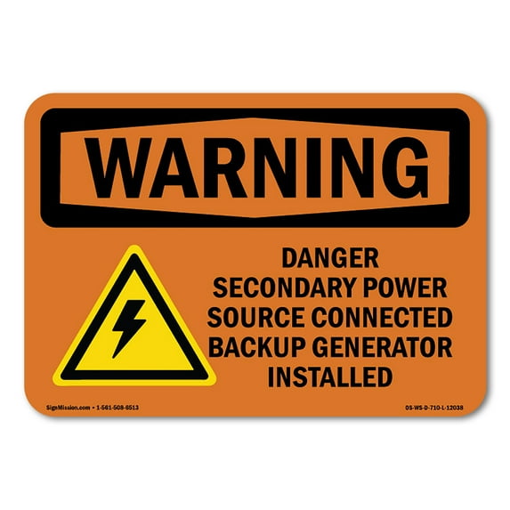 SignMission OS-WS-D-57-L-12038 OSHA Warning Sign - Danger Secondary Power Source with Symbol