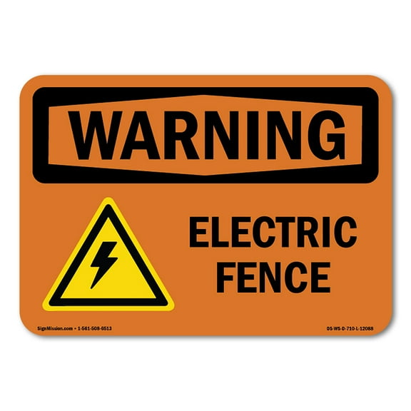 SignMission OS-WS-D-57-L-12088 OSHA Warning Sign - Electric Fence with Symbol