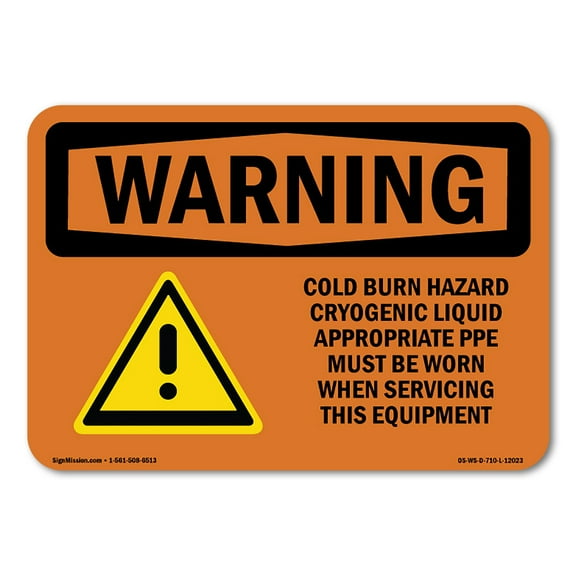 SignMission OS-WS-P-710-L-12023 OSHA Warning Sign - Cold Burn Hazard Cryogenic Liquid with Symbol
