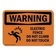 thumbnail image 1 of SignMission OS-WS-P-710-L-12087 OSHA Warning Sign - Electric Fence Do Not Climb with Symbol, 1 of 5