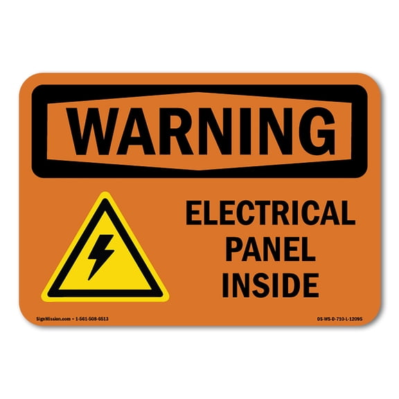 SignMission OS-WS-P-710-L-12095 Warning Electrical Panel Inside with Symbol OSHA Plastic Sign