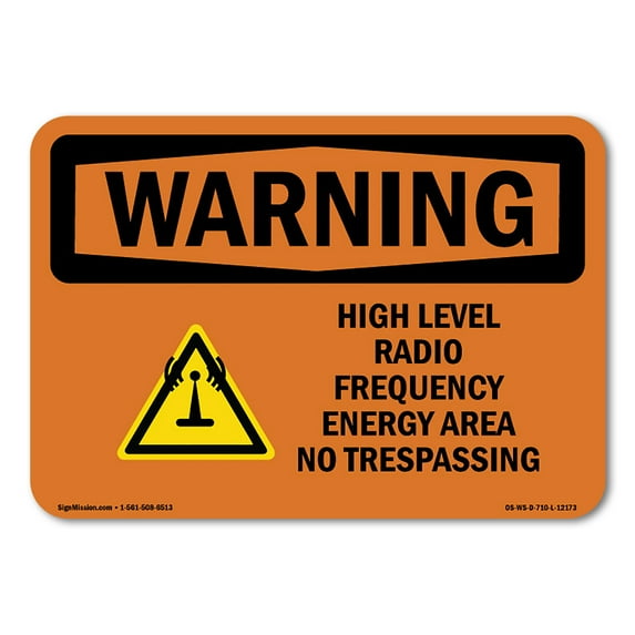 SignMission OS-WS-P-710-L-12173 OSHA Warning Sign - High Level Radio Frequency Energy with Symbol