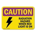 thumbnail image 1 of SignMission OS-CR-D-35-L-10205 OSHA Caution Radiation Sign - Radiation Hazard When Red Light is on with Symbol, 1 of 5