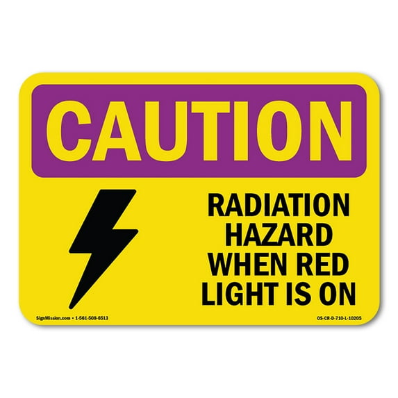 SignMission OS-CR-D-35-L-10205 OSHA Caution Radiation Sign - Radiation Hazard When Red Light is on with Symbol