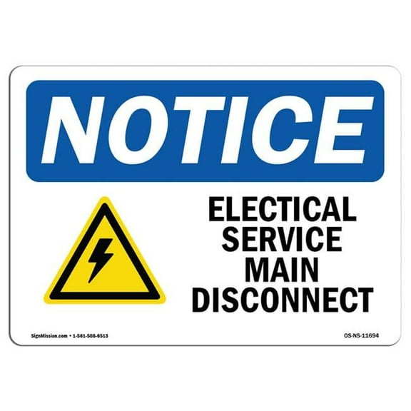 OSHA Notice Sign - Electrical Service Main Disconnect Sign With Symbol | Decal | Protect Your Business, Work Site | Made in the USA