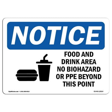 SignMission OS-NS-D-710-L-12814 OSHA Notice Sign - Food & Drink Area No Biohazards Sign with Symbol