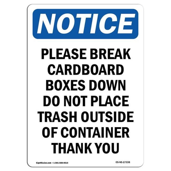 SignMission  OSHA Notice Sign - Please Break Cardboard Boxes Down