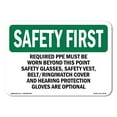 thumbnail image 1 of SignMission OS-SF-D-35-L-10715 OSHA Safety First Sign - Required PPE Must Be Worn Beyond This Point, 1 of 5