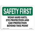 thumbnail image 1 of OSHA SAFETY FIRST Sign - Wear Hard Hats Eye Protection And Ear Protection | Decal | Protect Your Business Work Site Warehouse | Made in the USA, 1 of 5