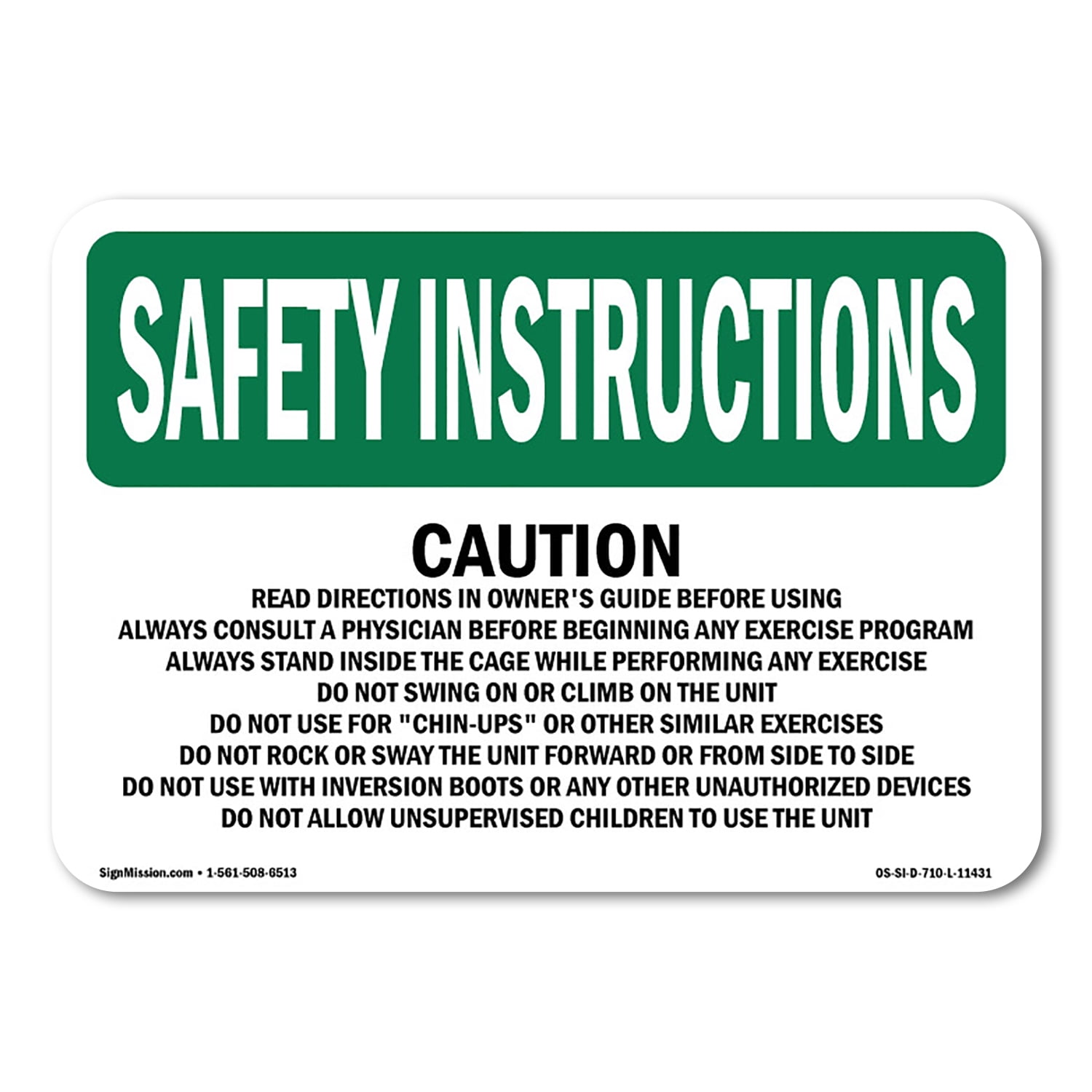OSHA SAFETY INSTRUCTIONS Sign - Caution Read Directions In Owner's ...