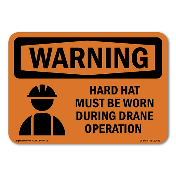 OSHA WARNING Sign - Hard Hat Worn During Crane Operation | Decal | Protect Your Business, Work Site, Warehouse & Shop Area | Made in the USA