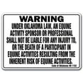 thumbnail image 1 of OKLAHOMA Equine Sign activity liability warning statute horse farm barn stable, 1 of 5