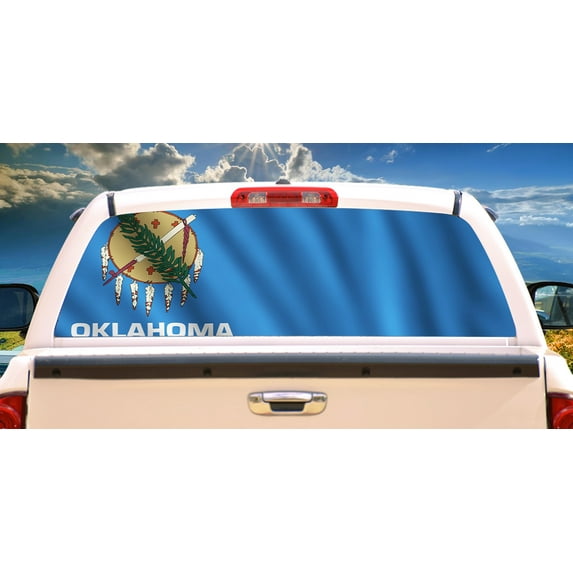 SignMission Oklahoma Flag In The Wind Rear Window Graphic truck view thru vinyl decal HD Graphics Professional Grade Material Universal Fit for Full Size Trucks Weatherproof Made In