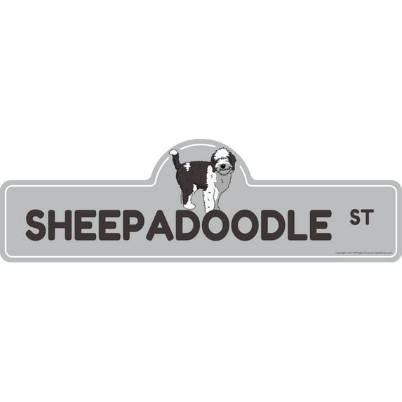 Sheepadoodle Street Sign | Indoor/Outdoor | Dog Lover Funny Home Décor for Garages, Living Rooms, Bedroom, Offices | SignMission personalized gift | 18" Wide