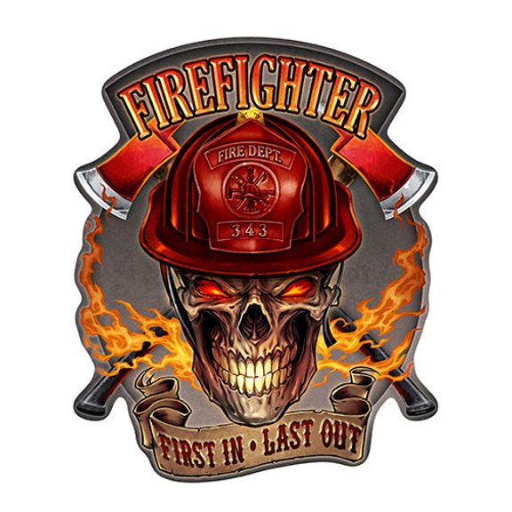 SignMission P-812 Firefighter Skull 12 in. Firefighter Flaming Skull Novelty Sign