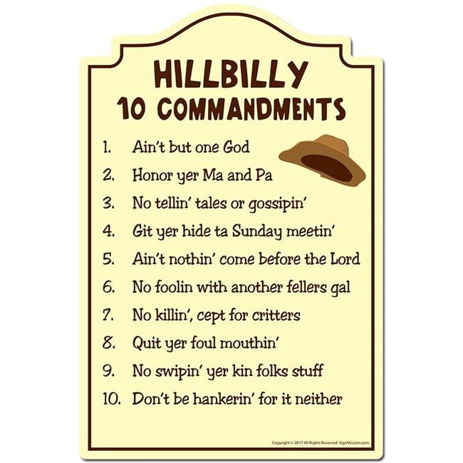 Hillbilly 10 Commandments 8" x 12" Plastic Outdoor Sign