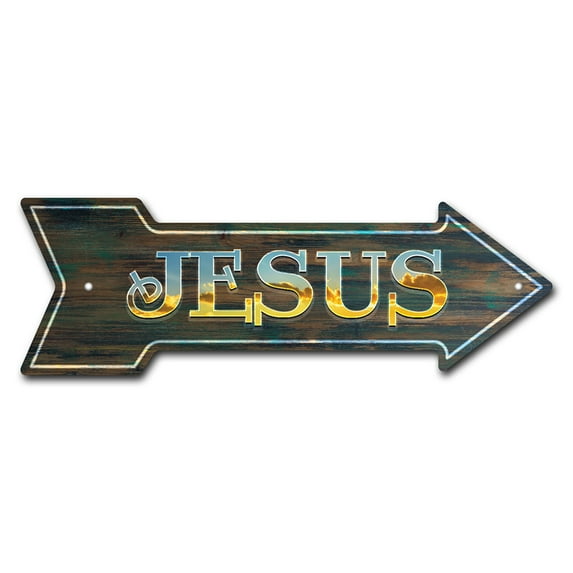 Jesus Arrow Sign | Indoor/Outdoor | Direction Arrow Sign Funny Home Décor for Garages, Living Rooms, Bedroom, Offices | SignMission personalized gift | 36" Wide