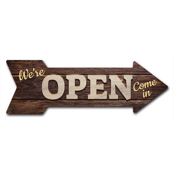 Open Arrow Sign | Indoor/Outdoor | Direction Arrow Sign Funny Home Décor for Garages, Living Rooms, Bedroom, Offices | SignMission personalized gift | 24" Wide