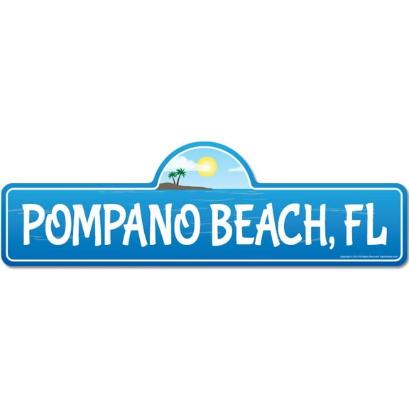 Pompano FL Florida Beach Street Sign | Indoor/Outdoor | Surfer Ocean Lover Décor For Beach House Garages Living Rooms Bedroom | Signmission Personalized Gift