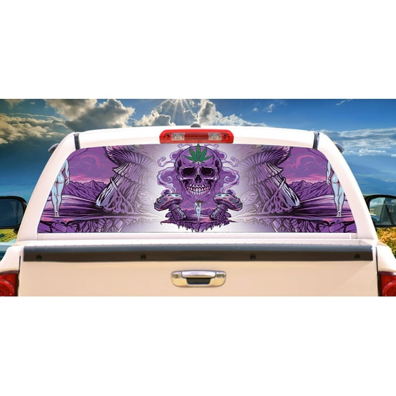 SignMission Purple Cannabis Skull Rear Window Graphic truck view thru vinyl decal HD Graphics Professional Grade Material Universal Fit for Full Size Trucks Weatherproof Made In The