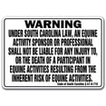 thumbnail image 1 of SOUTH CAROLINA Equine Sign activity liability warning statute horse barn stable, 1 of 4