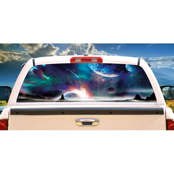 SignMission Space Horizon Rear Window Graphic truck view thru vinyl decal HD Graphics Professional Grade Material Universal Fit for Full Size Trucks Weatherproof & Car Wash Safe Made In