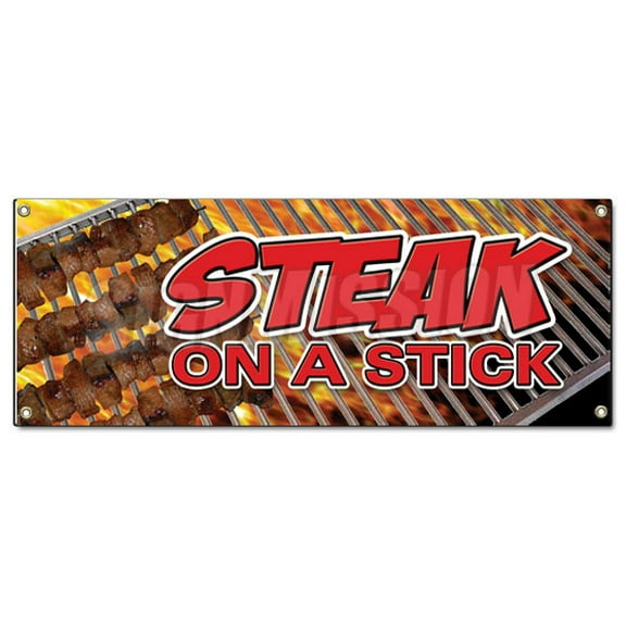 STEAK ON A STICK BANNER SIGN meat steak beef bbq grill restaurant food