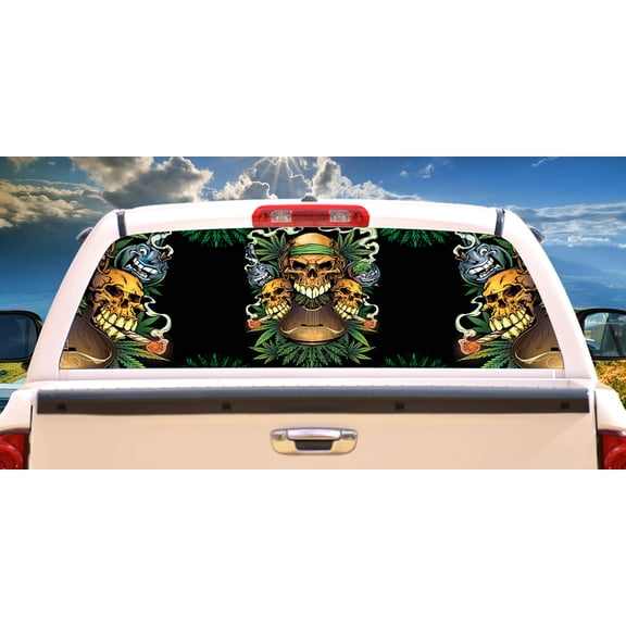 SignMission Stoner Skulls Rear Window Graphic truck view thru vinyl decal HD Graphics Professional Grade Material Universal Fit for Full Size Trucks Weatherproof & Car Wash Safe Made In