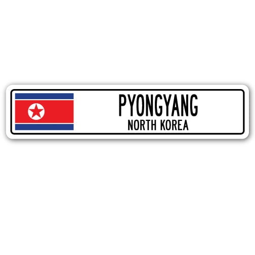Pyongyang Highway Sign PYONGYANG NORTH KOREA Street Sign North Korean flag city country road ...