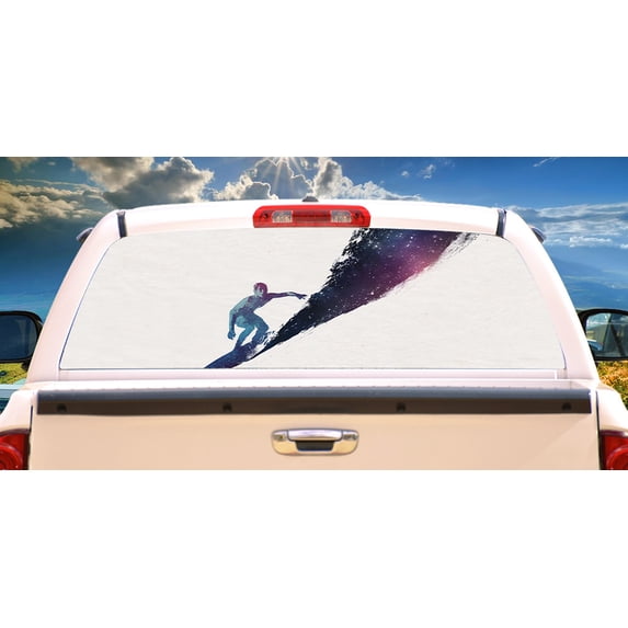 SignMission Surfing The Universe Rear Window Graphic truck view thru vinyl decal HD Graphics Professional Grade Material Universal Fit for Full Size Trucks Weatherproof Made In The