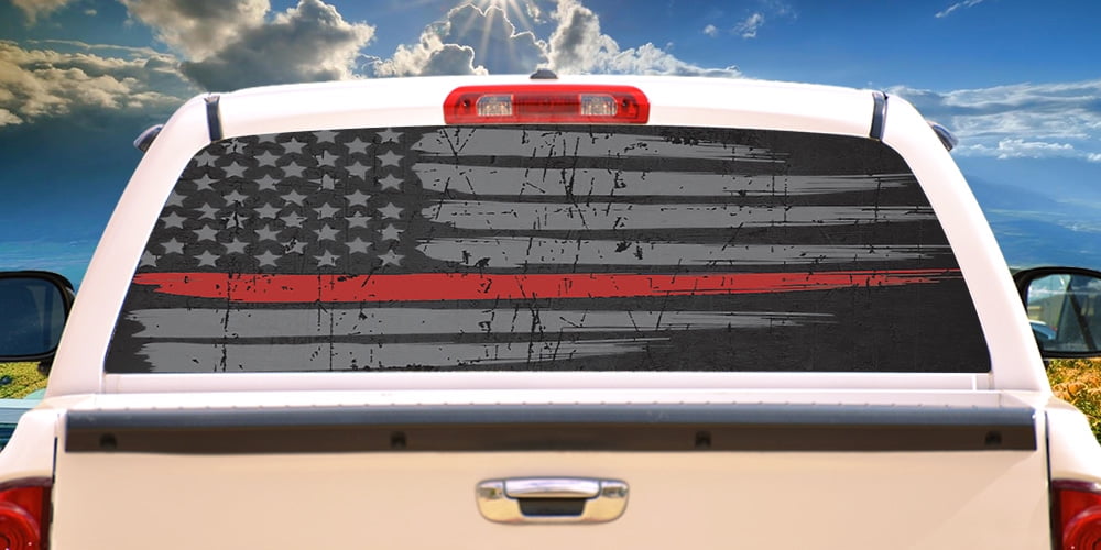SignMission Thin Red Line Rear Window Graphic truck view thru vinyl ...