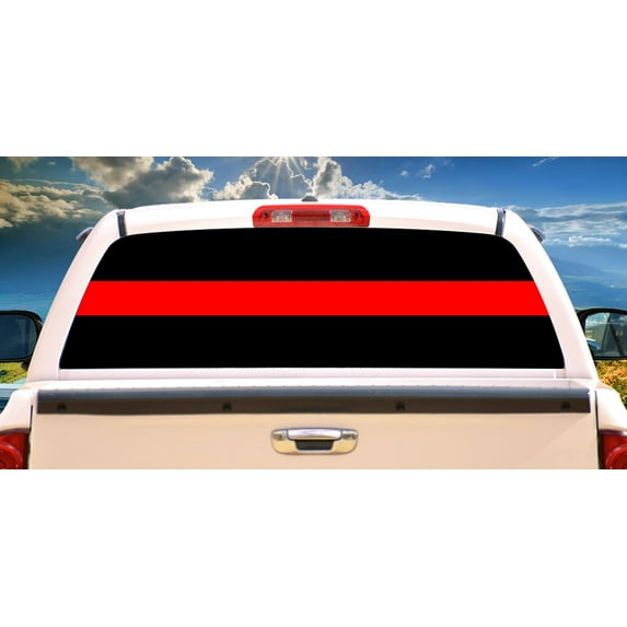 SignMission Thin Red Line Simple Rear Window Graphic truck view thru vinyl decal HD Graphics Professional Grade Material Universal Fit for Full Size Trucks Weatherproof Made In The