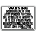 thumbnail image 1 of SignMission WS-A-1014-Virginia 10 x 14 in. Virginia - Activity Liability Warning Statute Horse Farm Barn Stable Equine Aluminum Sign, 1 of 5