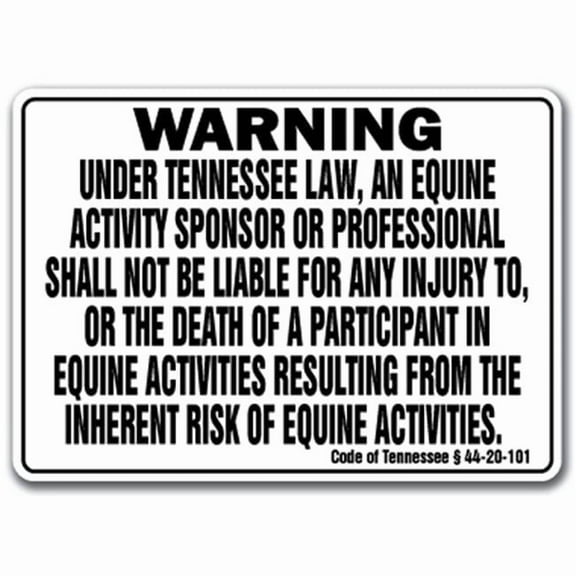 SignMission WS-P-1218-Tennessee 12 x 18 in. Tennessee - Activity Liability Warning Statute Horse Farm Barn Stable Equine Plastic Sign