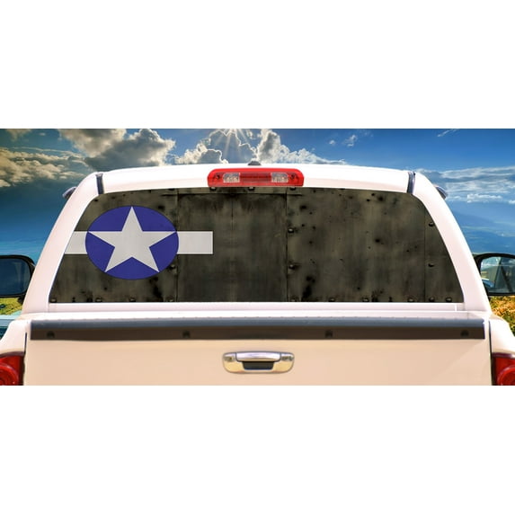 SignMission WW2 White Stripe Platemetal Rear Window Graphic truck view thru vinyl decal HD Graphics Professional Grade Material Universal Fit for Full Size Trucks Weatherproof Made In