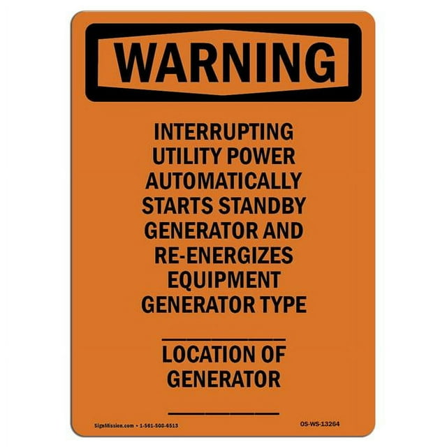 SignMission Warning Interrupting Utility Power Automatically OSHA Decal