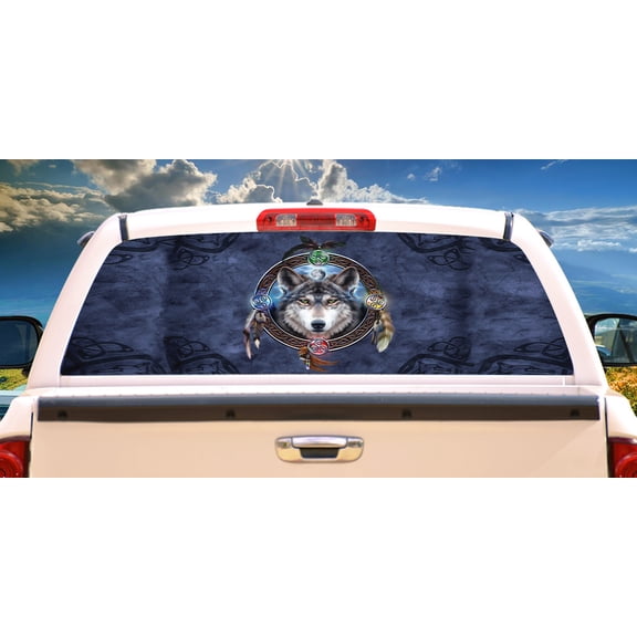 SignMission Wolf Dreamcatcher Rear Window Graphic truck view thru vinyl decal HD Graphics Professional Grade Material Universal Fit for Full Size Trucks Weatherproof Made In The U.S.A.