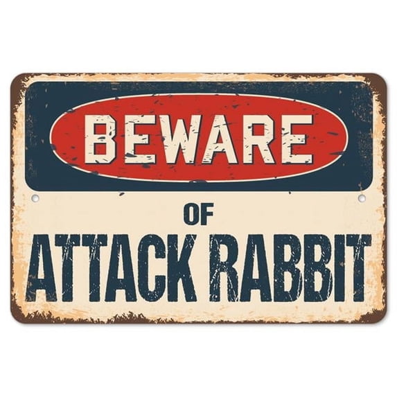 SignMission Z-812-BW-Attack Rabbit 8 x 12 in. Beware of Attack Rabbit Rustic Sign